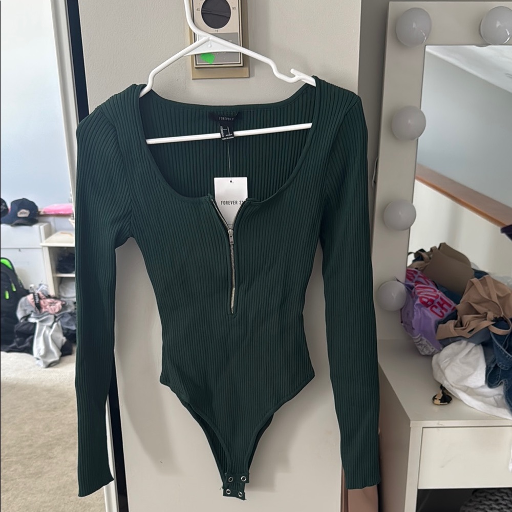 Forever 21 Green Ribbed Womens Bodysuit